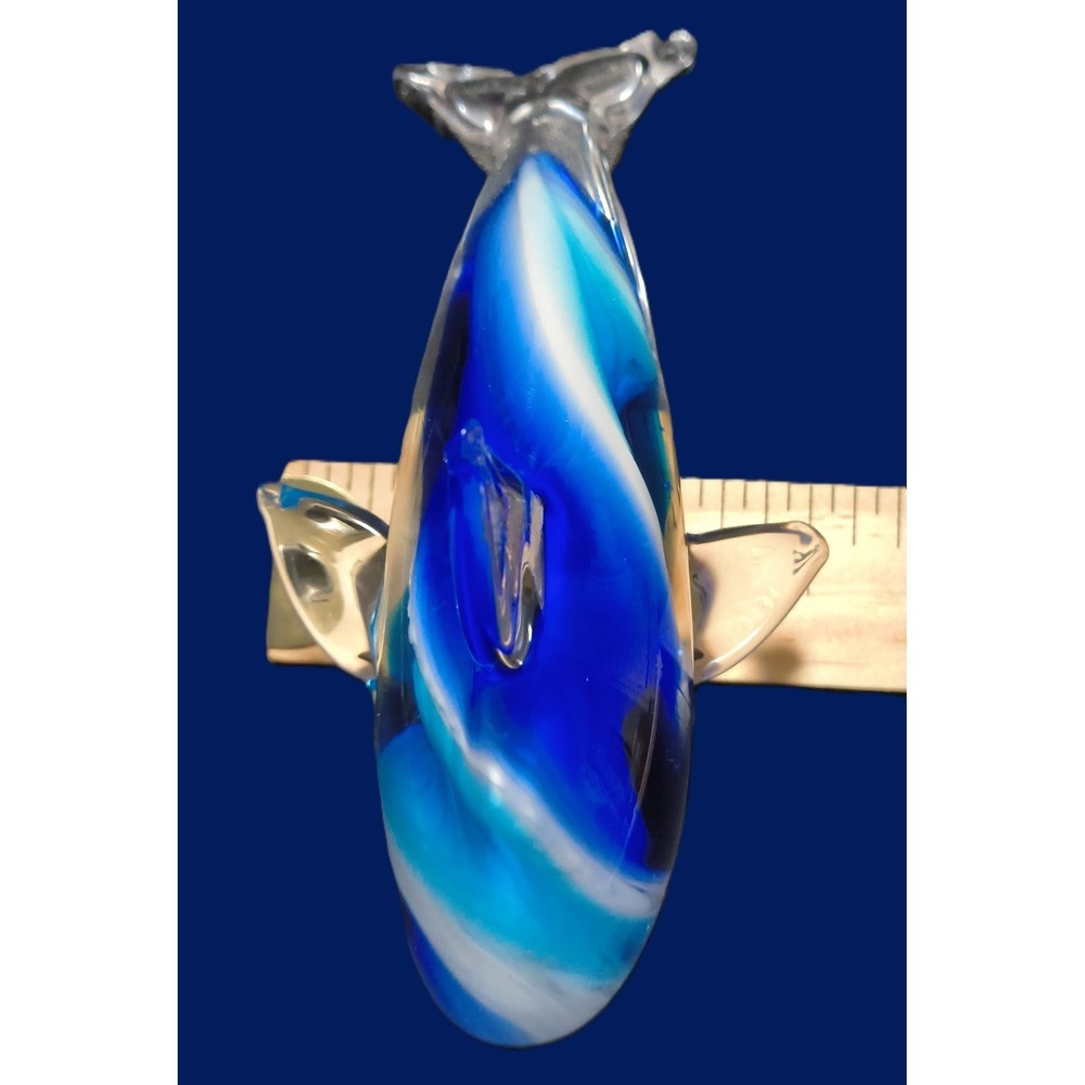 Art Glass‎ Dolphin Figurine Blue White Swirl Hand Blown Ocean Sea Life Decor - Picture 5 of 6